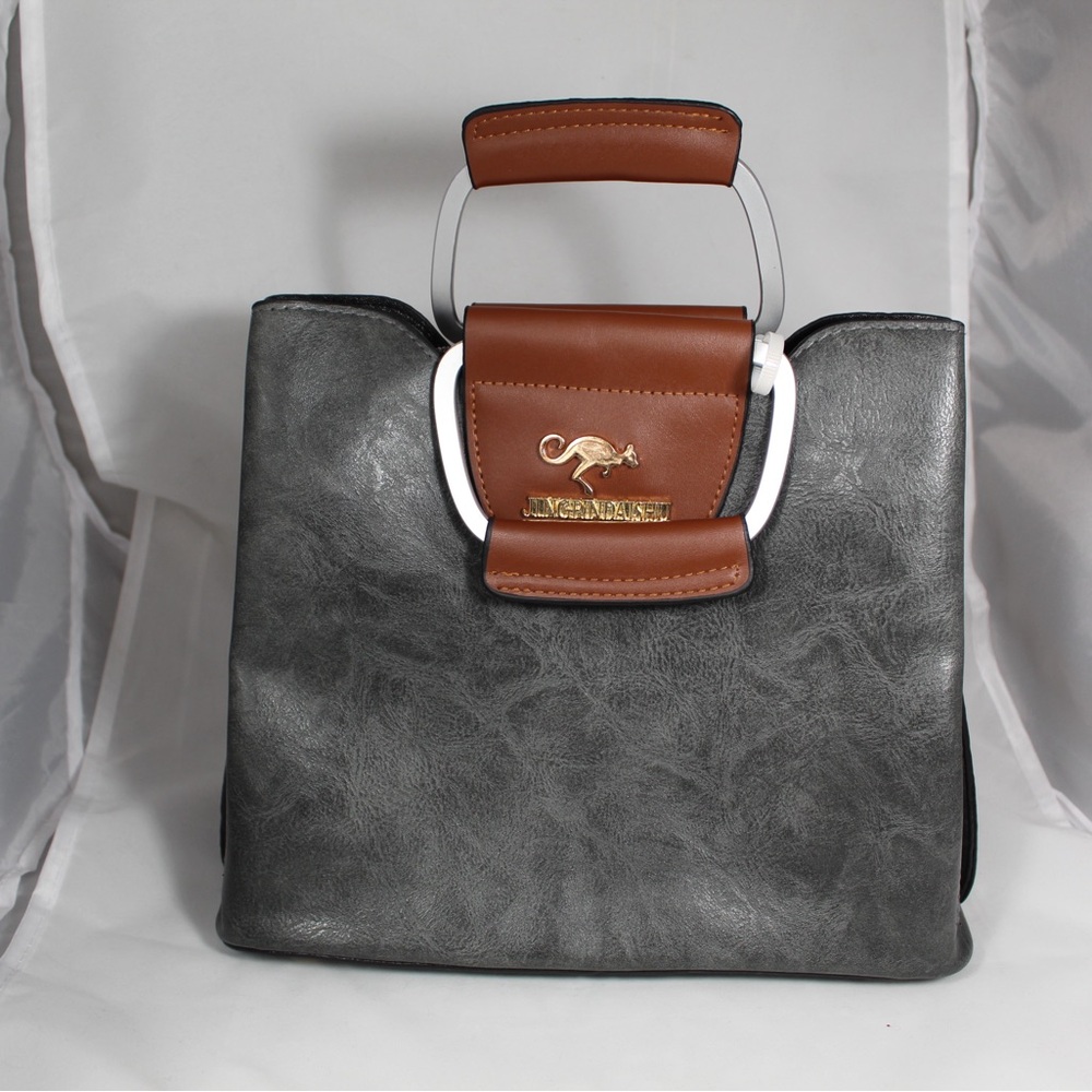 Elegant Gray and Brown Satchel